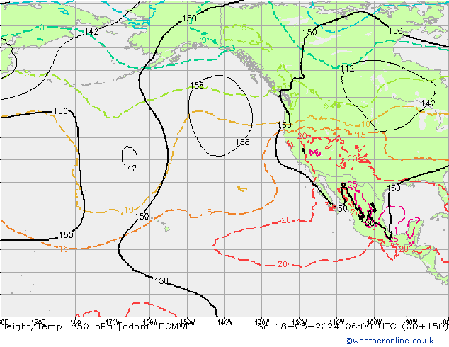 Height/Temp. 850 hPa ECMWF Sáb 18.05.2024 06 UTC