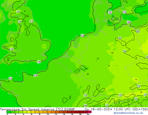 Temperature 2m Spread ECMWF So 18.05.2024 12 UTC