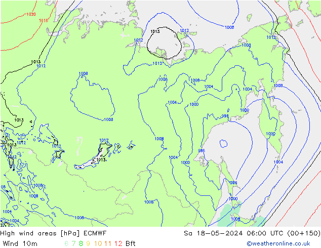 High wind areas ECMWF Sa 18.05.2024 06 UTC