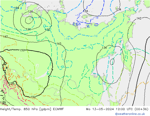 Height/Temp. 850 hPa ECMWF Po 13.05.2024 12 UTC