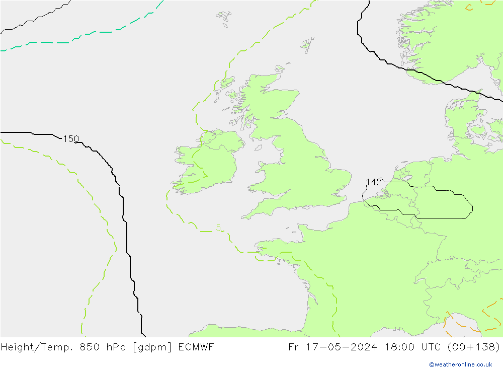 Hoogte/Temp. 850 hPa ECMWF vr 17.05.2024 18 UTC