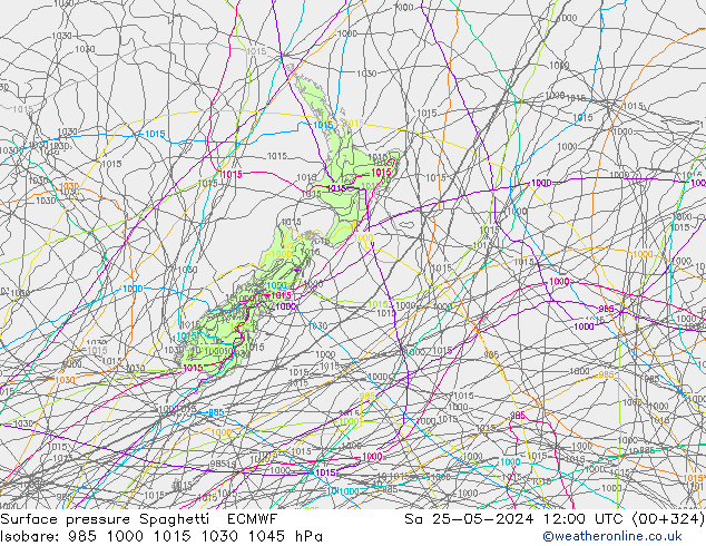 Surface pressure Spaghetti ECMWF Sa 25.05.2024 12 UTC