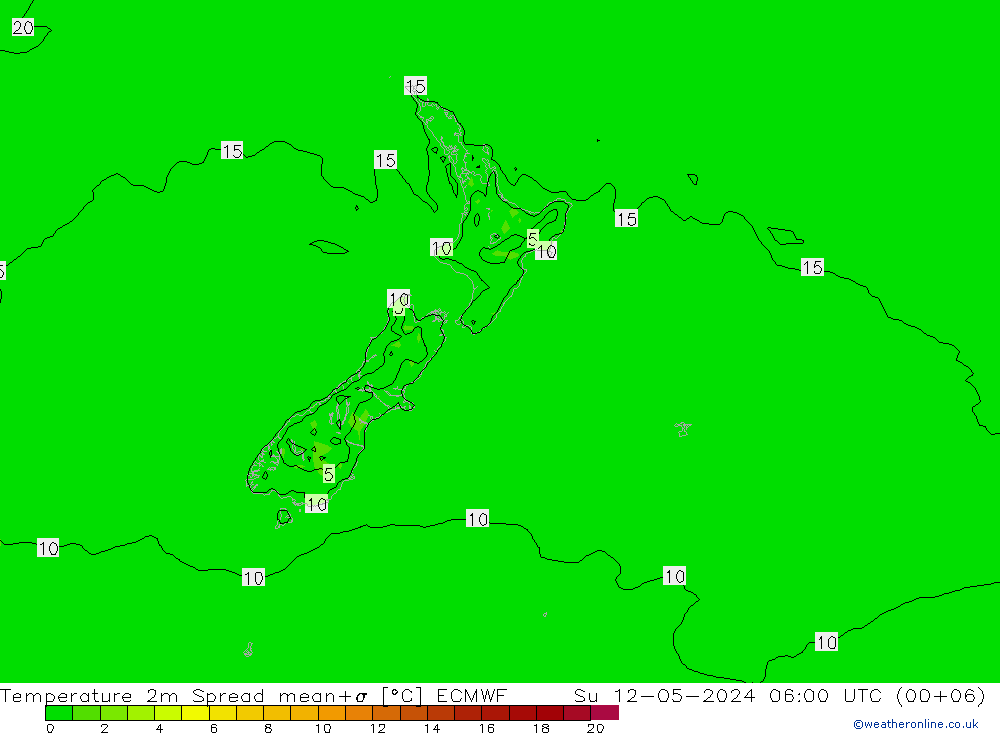 Temperature 2m Spread ECMWF Su 12.05.2024 06 UTC