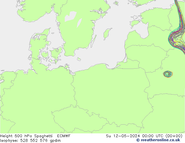 Height 500 hPa Spaghetti ECMWF Ne 12.05.2024 00 UTC