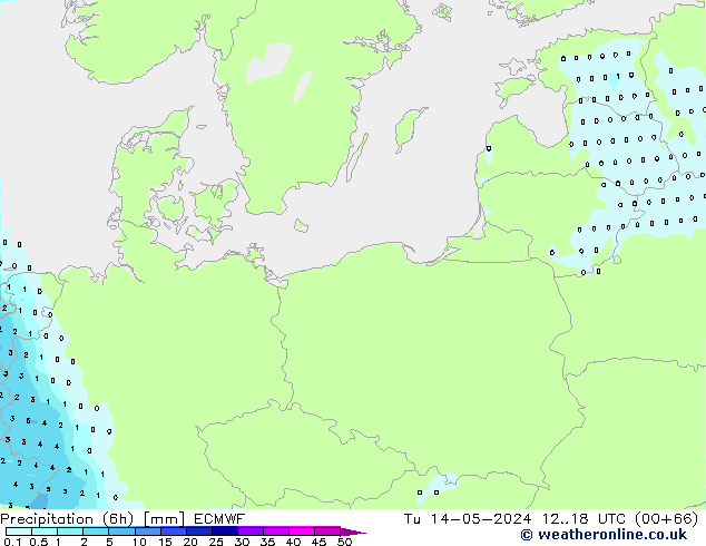 Precipitação (6h) ECMWF Ter 14.05.2024 18 UTC