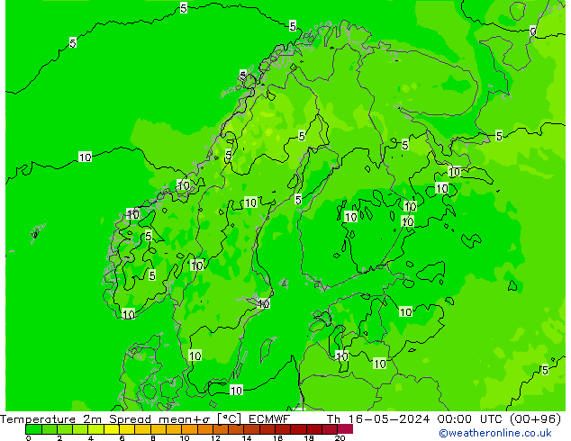 Temperature 2m Spread ECMWF Th 16.05.2024 00 UTC