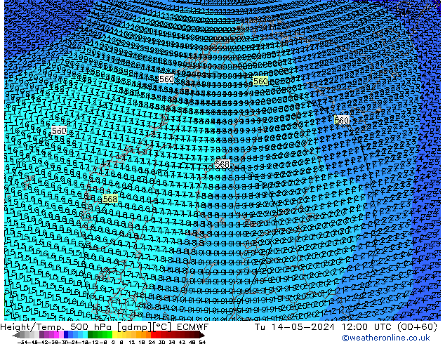 Height/Temp. 500 гПа ECMWF вт 14.05.2024 12 UTC