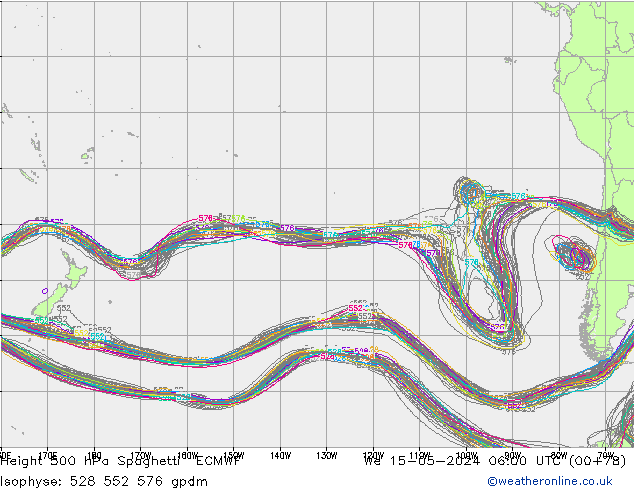 Height 500 hPa Spaghetti ECMWF We 15.05.2024 06 UTC