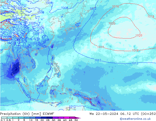 Precipitazione (6h) ECMWF mer 22.05.2024 12 UTC