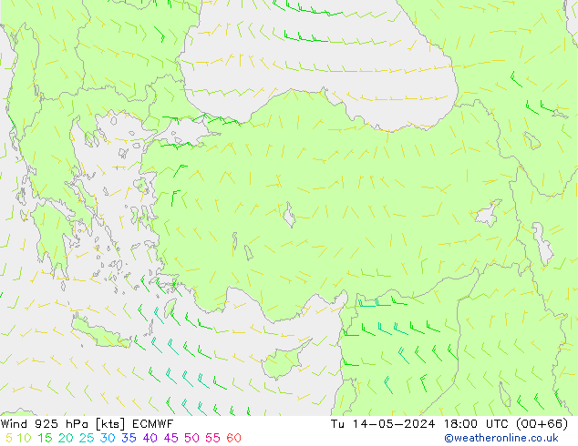 Wind 925 hPa ECMWF Tu 14.05.2024 18 UTC