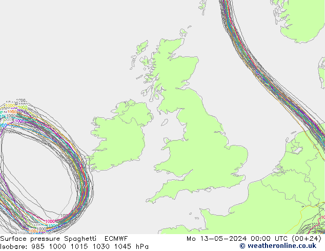 Presión superficial Spaghetti ECMWF lun 13.05.2024 00 UTC
