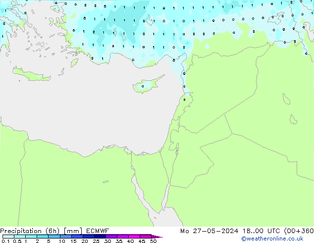 Totale neerslag (6h) ECMWF ma 27.05.2024 00 UTC