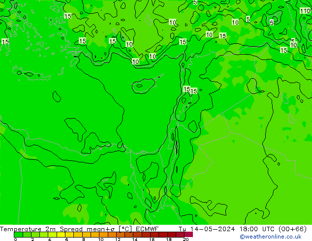 Temperatura 2m Spread ECMWF mar 14.05.2024 18 UTC