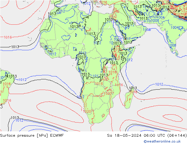 Surface pressure ECMWF Sa 18.05.2024 06 UTC