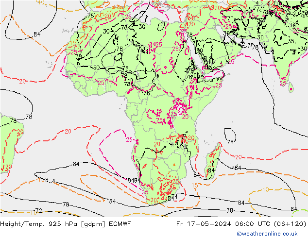 Height/Temp. 925 hPa ECMWF Fr 17.05.2024 06 UTC