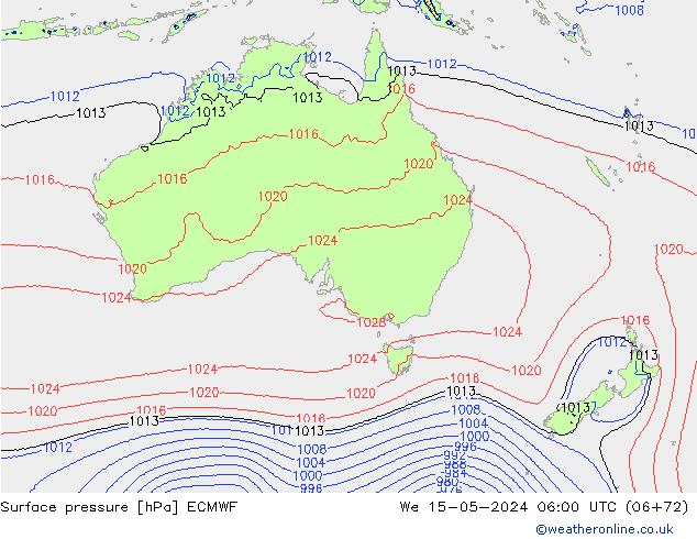 pressão do solo ECMWF Qua 15.05.2024 06 UTC