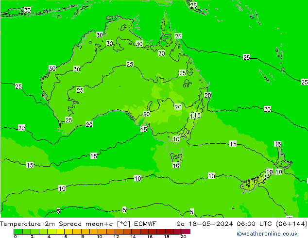 Temperature 2m Spread ECMWF Sa 18.05.2024 06 UTC