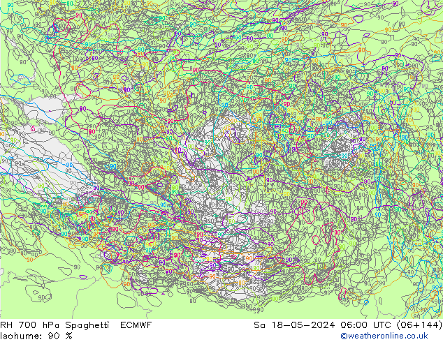 RH 700 hPa Spaghetti ECMWF So 18.05.2024 06 UTC