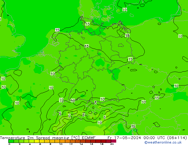 карта температуры Spread ECMWF пт 17.05.2024 00 UTC
