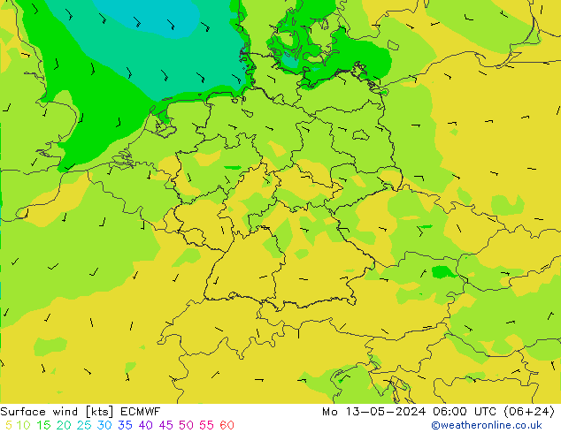 Bodenwind ECMWF Mo 13.05.2024 06 UTC