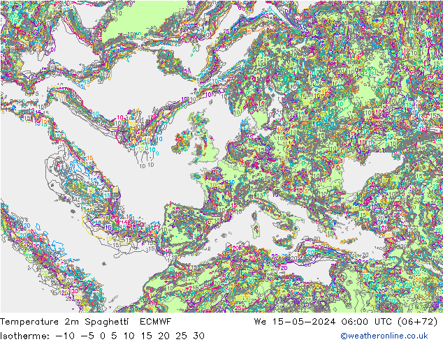 mapa temperatury 2m Spaghetti ECMWF śro. 15.05.2024 06 UTC