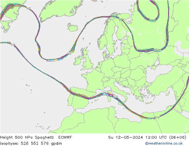 Height 500 hPa Spaghetti ECMWF  12.05.2024 12 UTC
