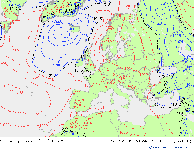 Presión superficial ECMWF dom 12.05.2024 06 UTC