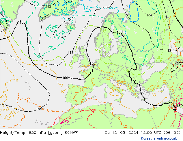 Hoogte/Temp. 850 hPa ECMWF zo 12.05.2024 12 UTC