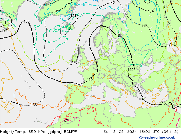 Height/Temp. 850 hPa ECMWF dom 12.05.2024 18 UTC