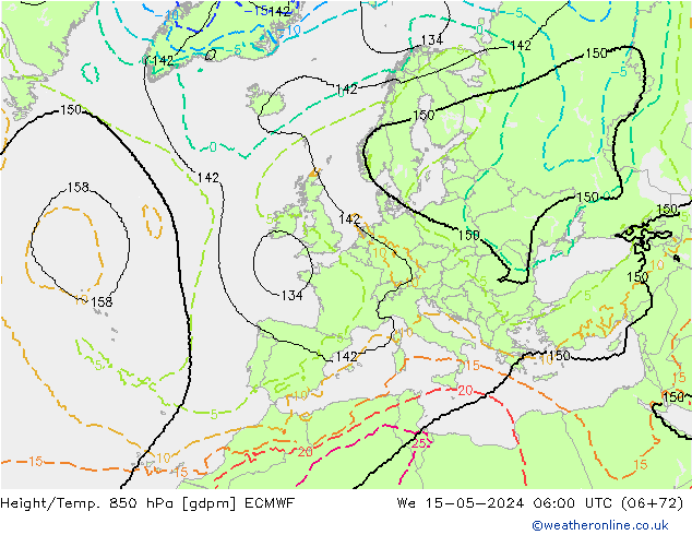 Géop./Temp. 850 hPa ECMWF mer 15.05.2024 06 UTC