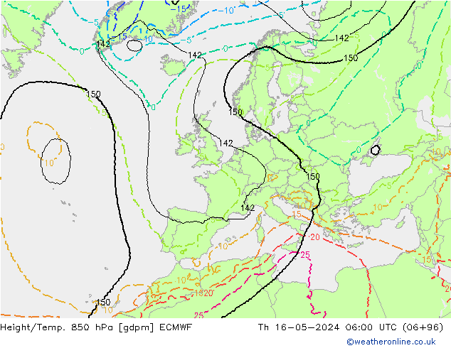 Height/Temp. 850 hPa ECMWF Do 16.05.2024 06 UTC
