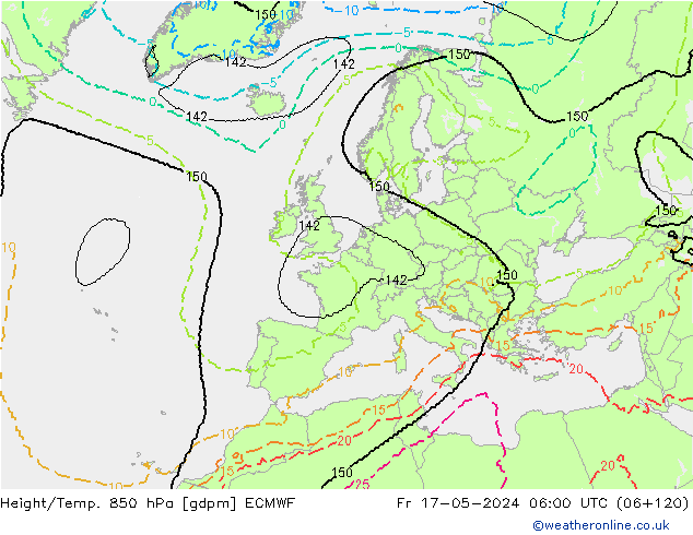Height/Temp. 850 гПа ECMWF пт 17.05.2024 06 UTC