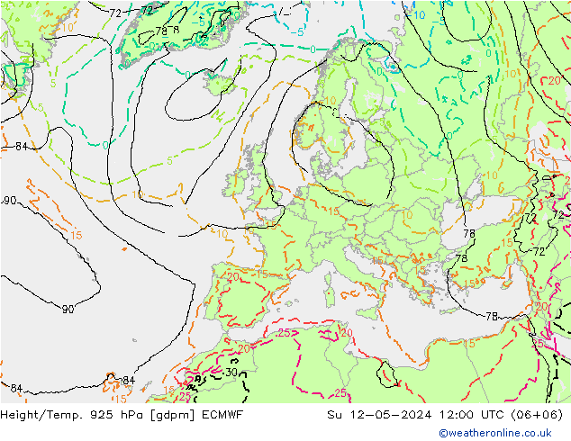 Height/Temp. 925 hPa ECMWF  12.05.2024 12 UTC