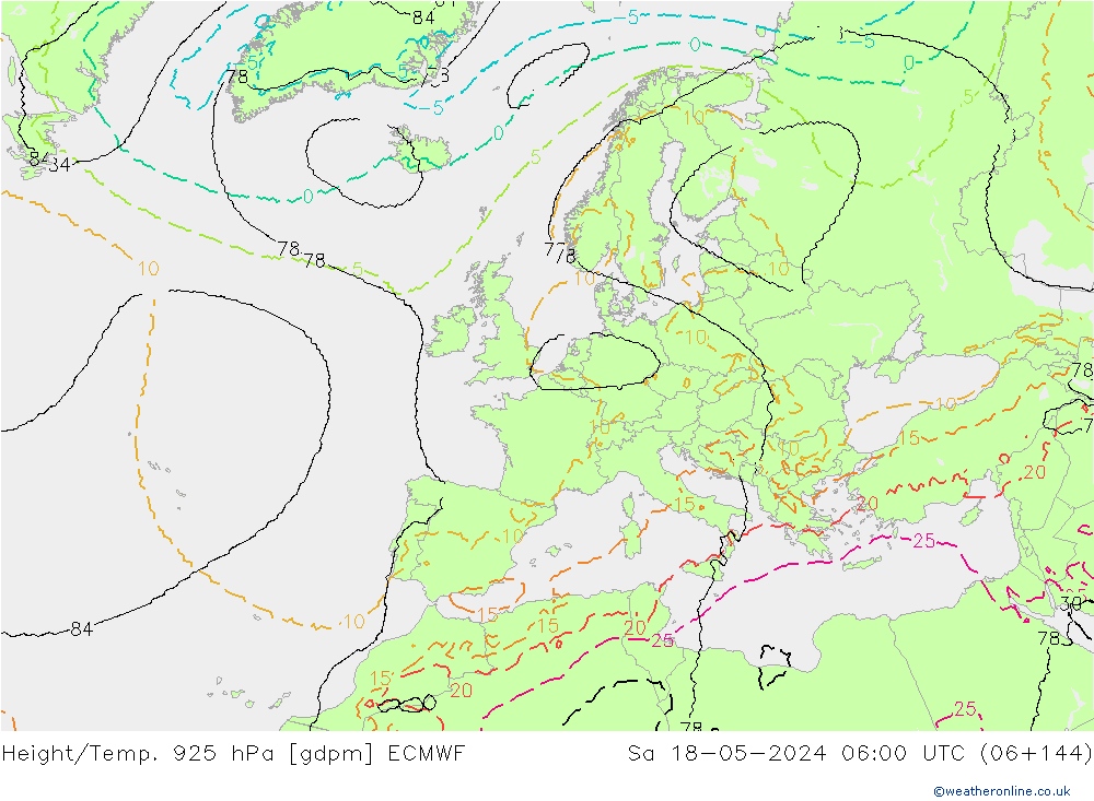 Height/Temp. 925 hPa ECMWF Sa 18.05.2024 06 UTC