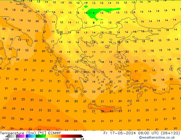 Temperatura (2m) ECMWF ven 17.05.2024 06 UTC