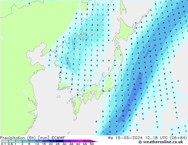 Precipitação (6h) ECMWF Qua 15.05.2024 18 UTC