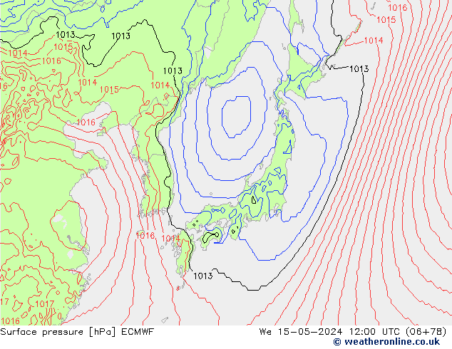 pressão do solo ECMWF Qua 15.05.2024 12 UTC