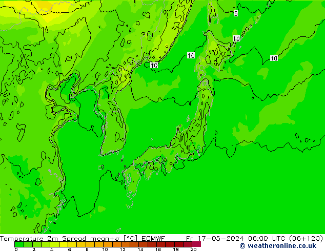 Temperatura 2m Spread ECMWF ven 17.05.2024 06 UTC
