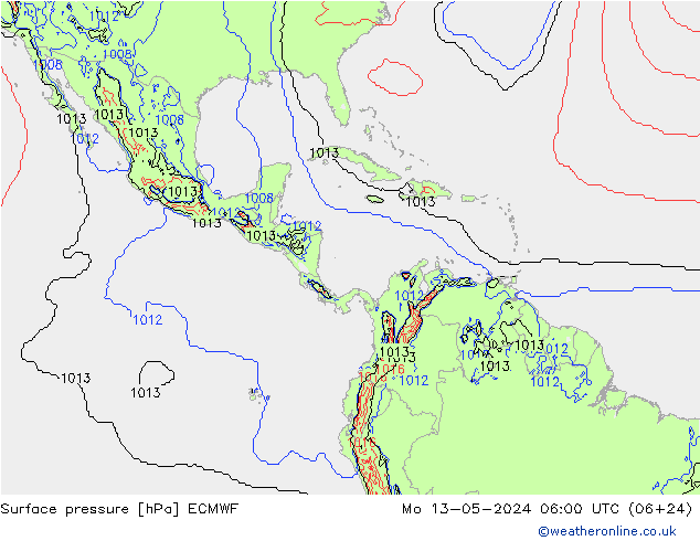 Presión superficial ECMWF lun 13.05.2024 06 UTC