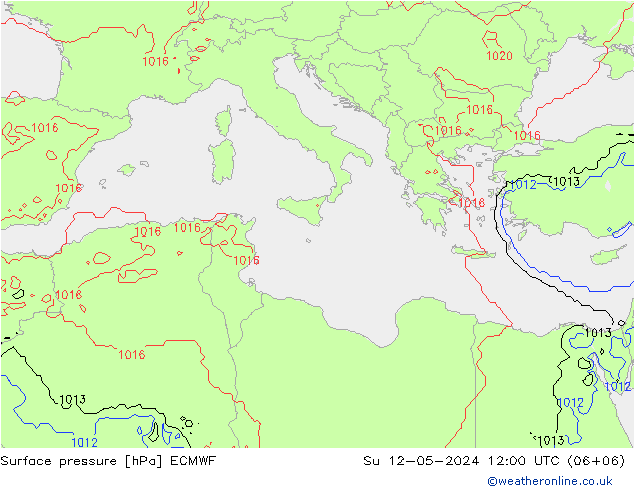Atmosférický tlak ECMWF Ne 12.05.2024 12 UTC