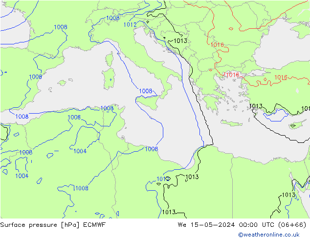 Pressione al suolo ECMWF mer 15.05.2024 00 UTC