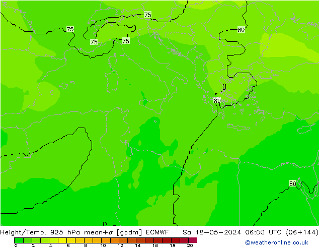 Height/Temp. 925 hPa ECMWF so. 18.05.2024 06 UTC