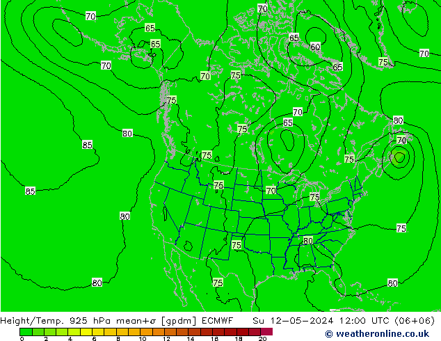 Height/Temp. 925 hPa ECMWF So 12.05.2024 12 UTC