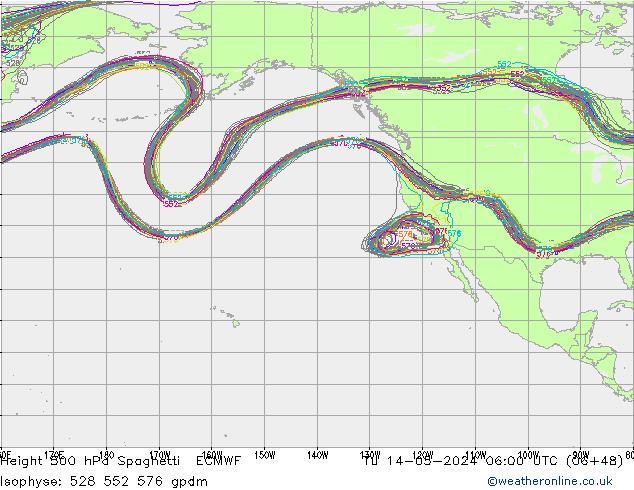 500 hPa Yüksekliği Spaghetti ECMWF Sa 14.05.2024 06 UTC