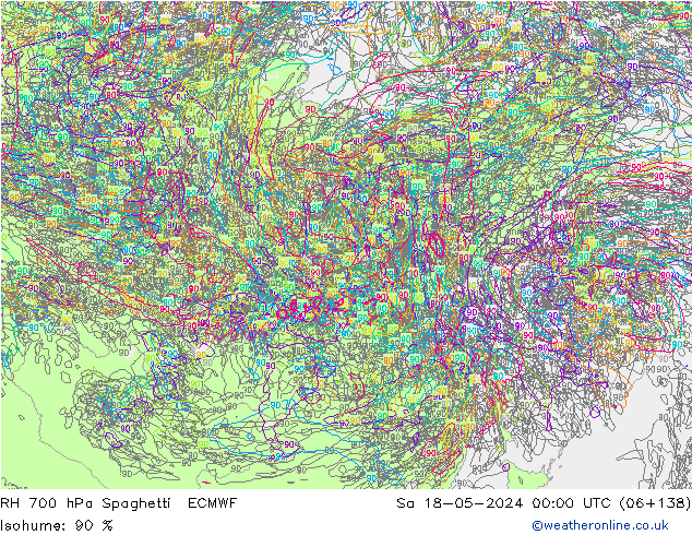 RH 700 hPa Spaghetti ECMWF Sa 18.05.2024 00 UTC
