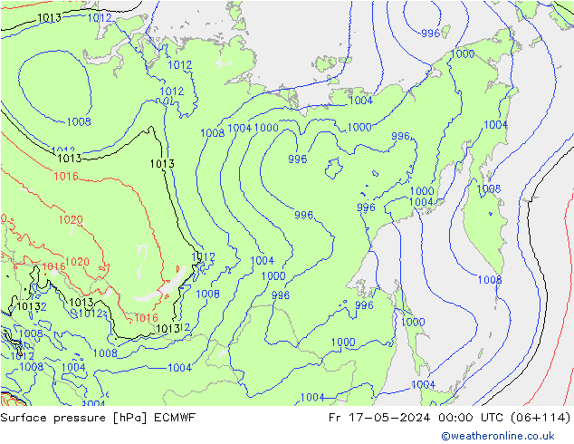 Presión superficial ECMWF vie 17.05.2024 00 UTC