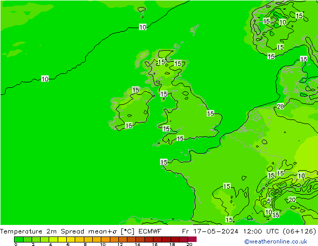 карта температуры Spread ECMWF пт 17.05.2024 12 UTC