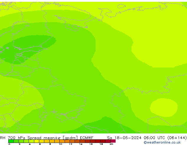 RH 700 hPa Spread ECMWF Sa 18.05.2024 06 UTC