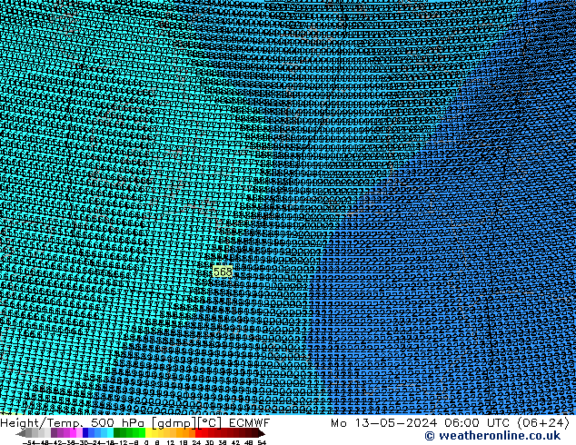 Height/Temp. 500 hPa ECMWF Seg 13.05.2024 06 UTC