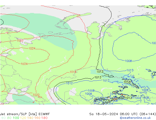 Straalstroom/SLP ECMWF za 18.05.2024 06 UTC